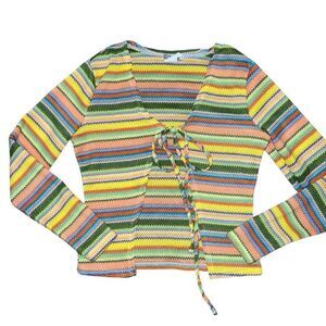 EARTHBOUND Knitted Multi Colored Y2K Single Tie Cardigan Size S